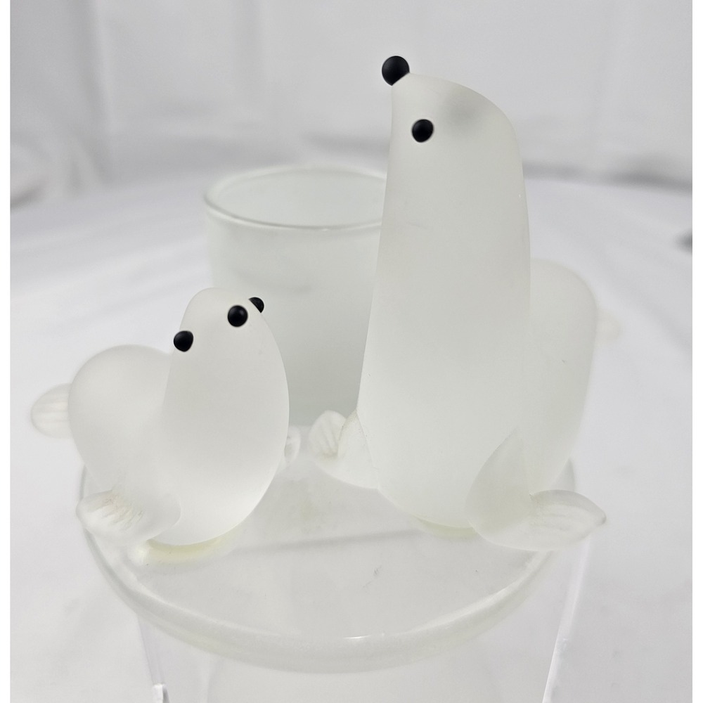 PartyLite Candle Holder Frosted Glass Seals Mother and Baby Cute Home‎ Decor